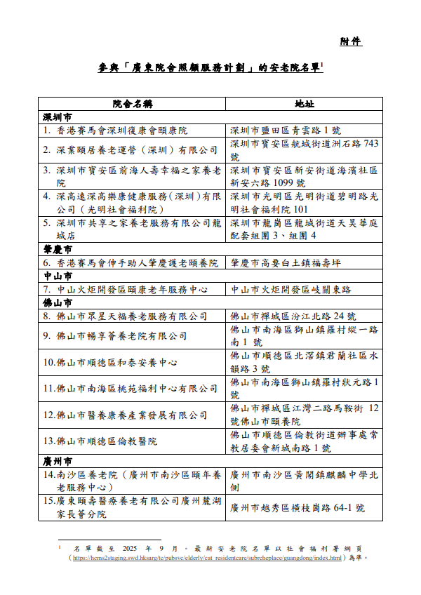 「廣東院舍照顧服務計劃」下的安老院。(政府新聞處)