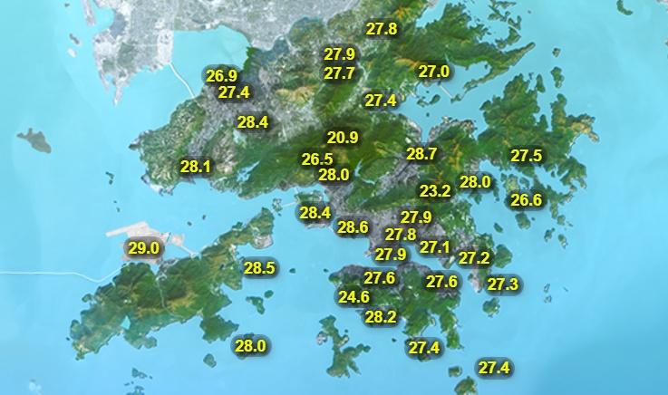 今日市區最高氣溫約31度,新界再高一兩度。(香港天文台)