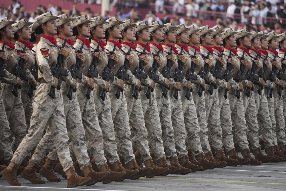 各方隊及梯隊把握時間彩排演練。(AP)