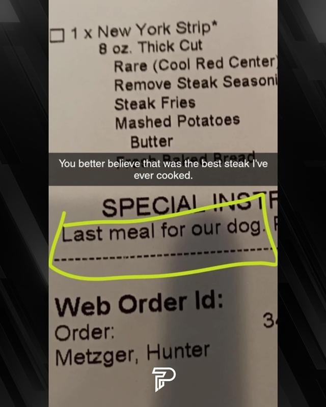 訂單上備註著「這是給狗狗的最後一餐」,讓所有員工感到傷感。(FB)
