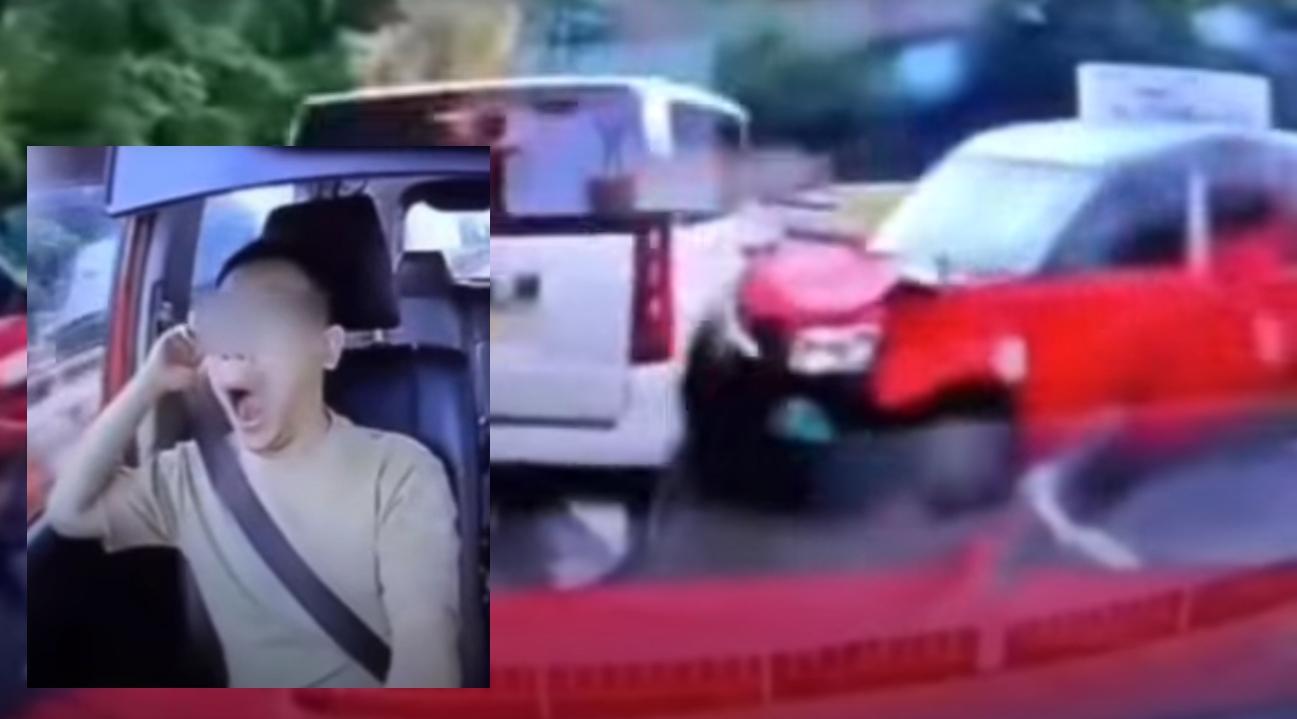 車Cam直擊|將軍澳的士司機揸車恰眼瞓 分心猛撼客貨車2人傷。(YouTube影片截圖)