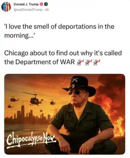 特朗普:無意向芝加哥開戰 威脅讓對方見識「戰爭部」