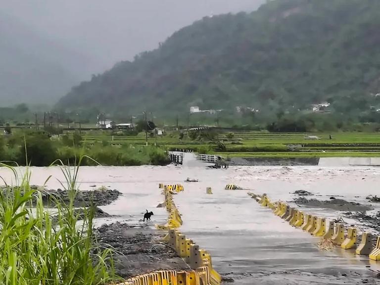 颱風樺加沙|花蓮塌橋汽車被洪水沖走 女子奮力抱電柱保命