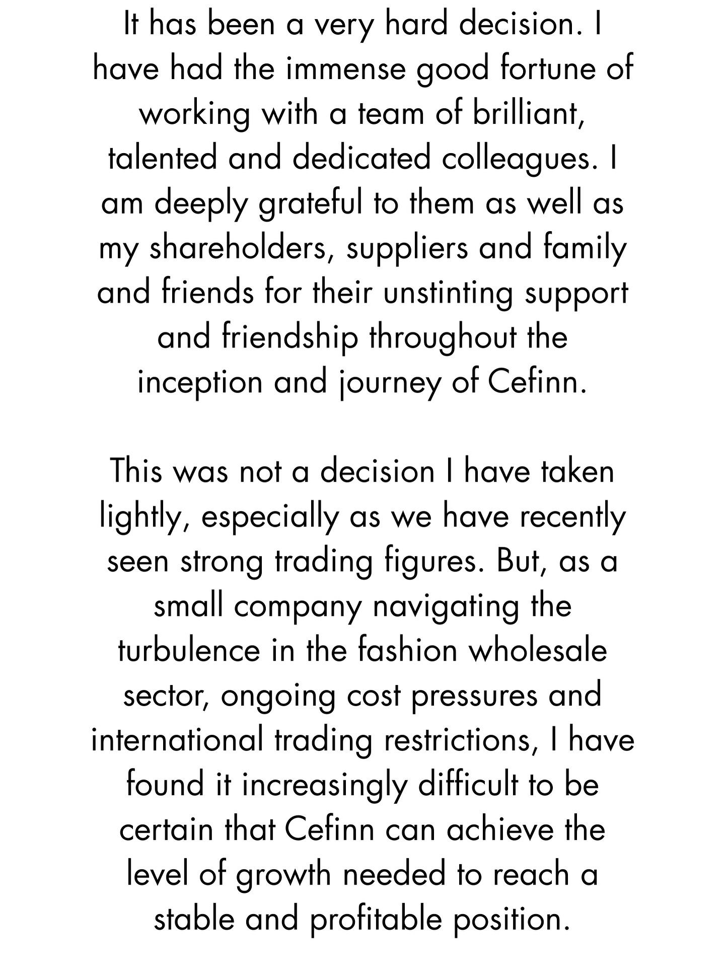 薩曼莎(Samantha Cameron)在FB宣布公司將會結業。(Cefinn FB)