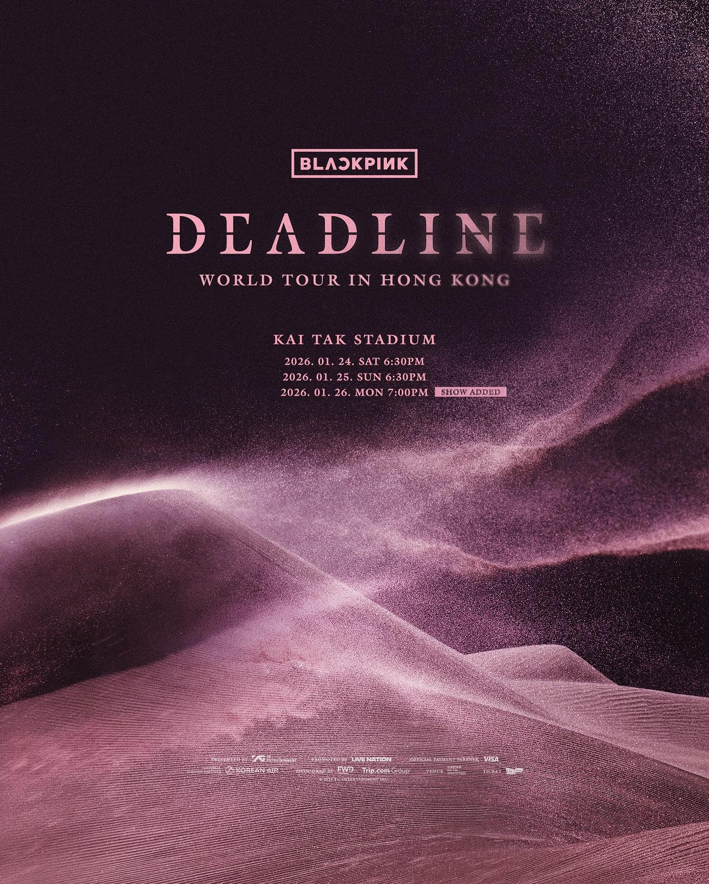 BLACKPINK世巡香港站今日宣布加開1月26日。
