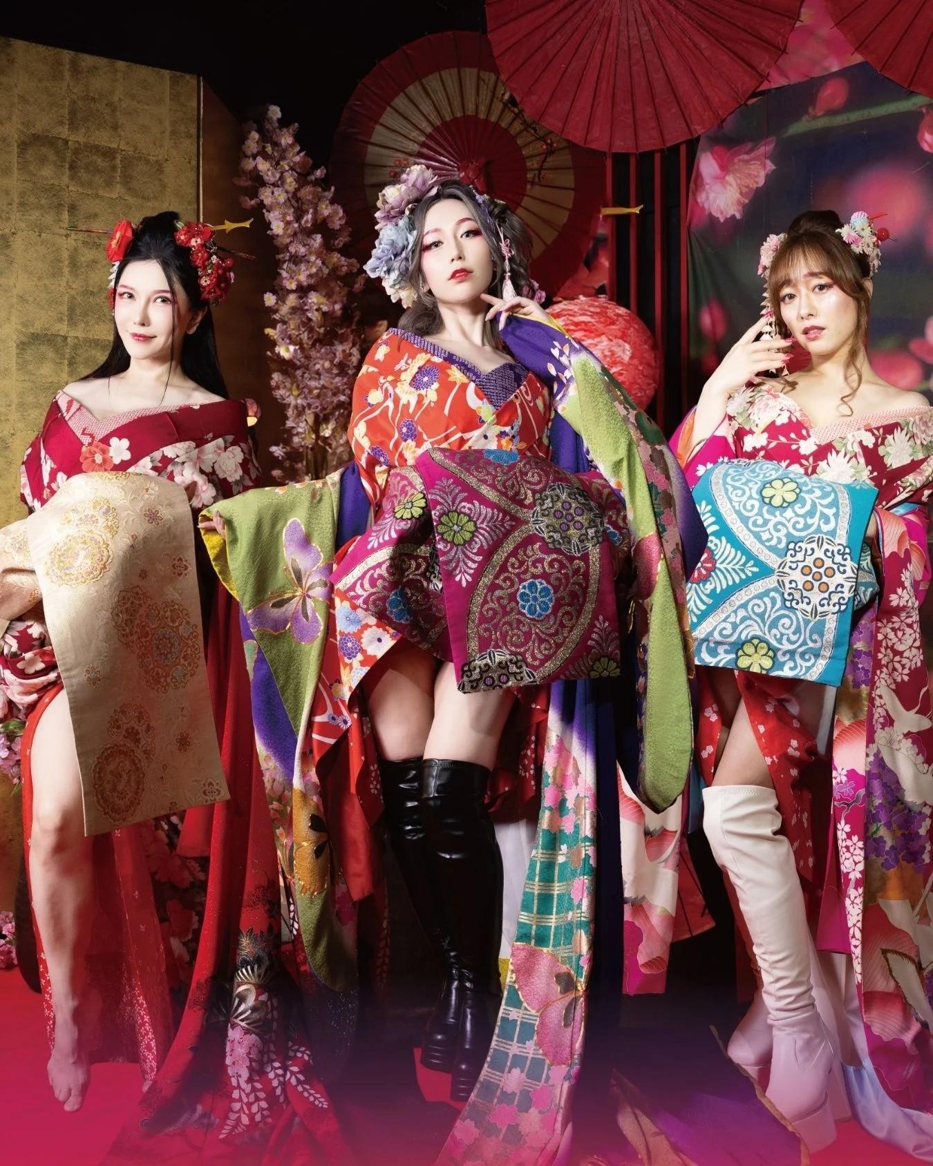 沖田杏梨與BLACK DIAMOND成員佐山愛、白石茉莉奈合演台日合拍電影《花魁〜SAGA》。