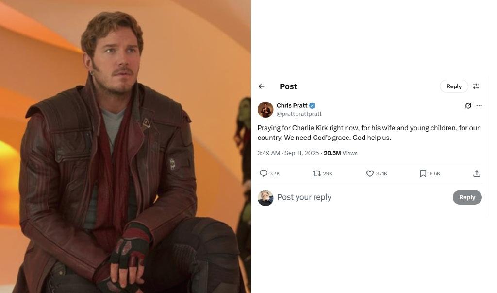 星爵基斯柏特發文悼念柯克,遭網民批評他支持槍械暴力。