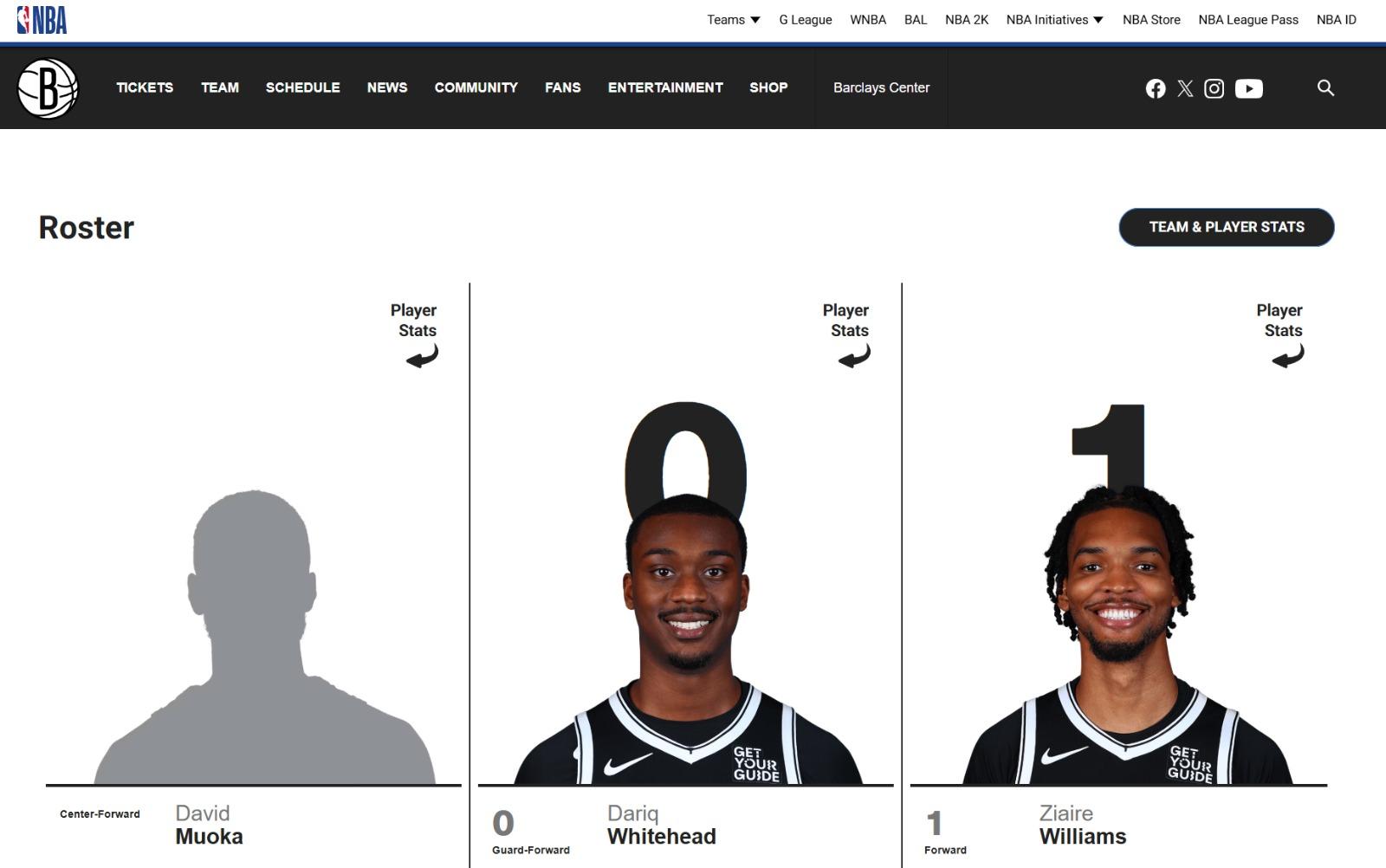 David Muoka在NBA官網被列為籃網球員,不過未有官方號碼。