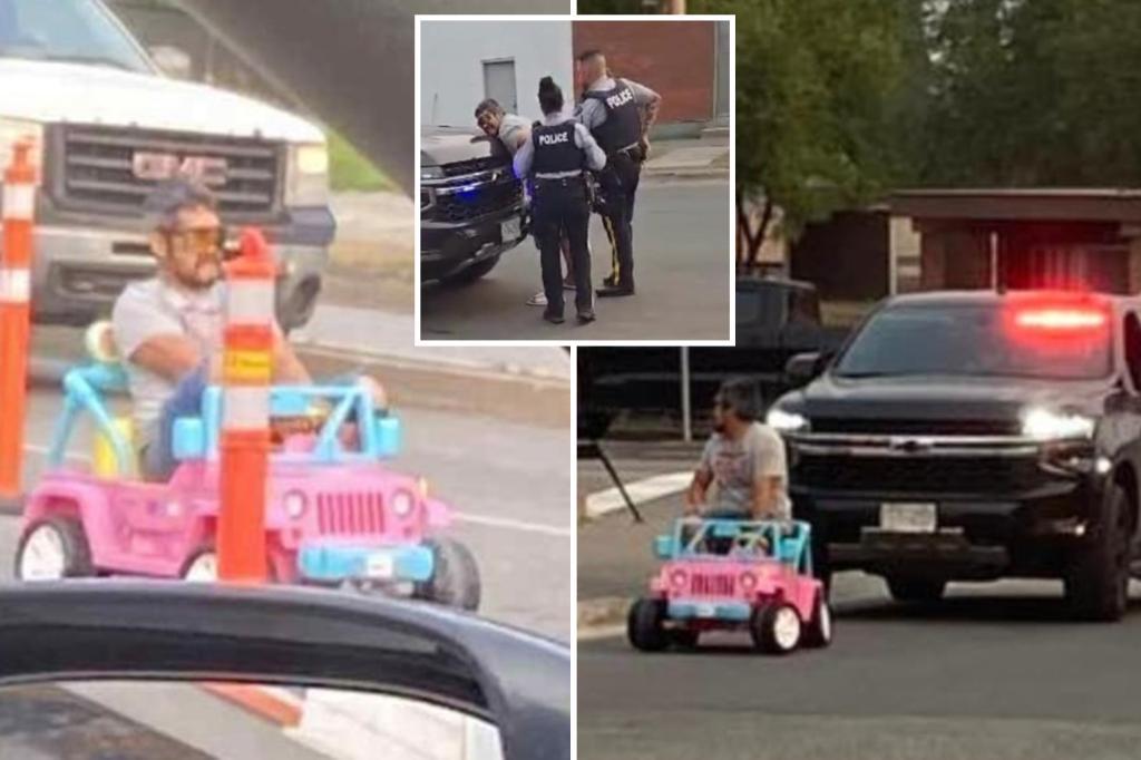 加拿大男想買思樂冰又懶得開車 向小孩借粉紅玩具車開上路被抄牌(X/ New York Post @nypost)