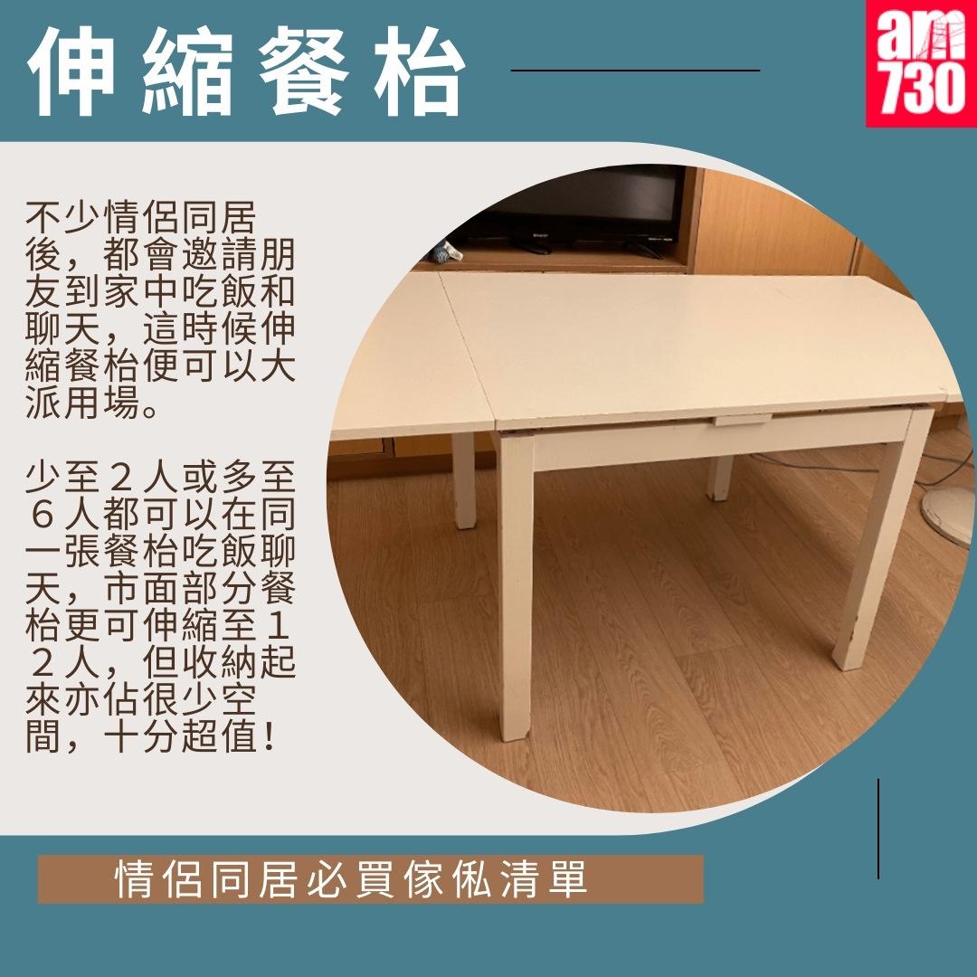 情侶同居必買傢俬清單|伸縮餐枱(am730製圖)