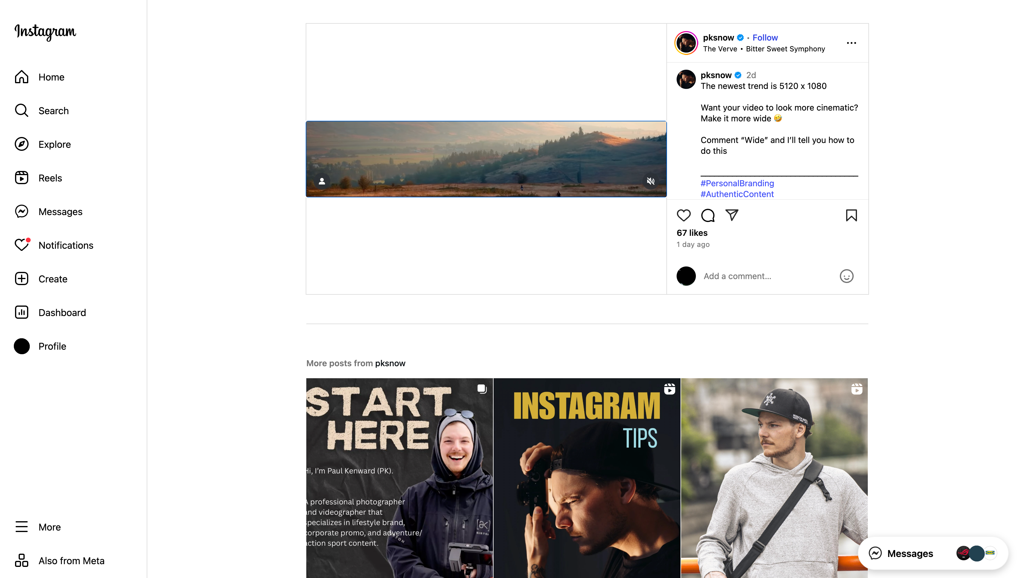 IG Reels現支援5120x1080比例。(IG@pksnow)