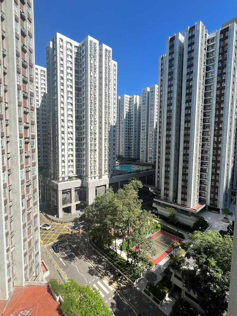 太古城金楓閣中層三房景觀主要望泳池及園景,視野開揚。(代理提供)