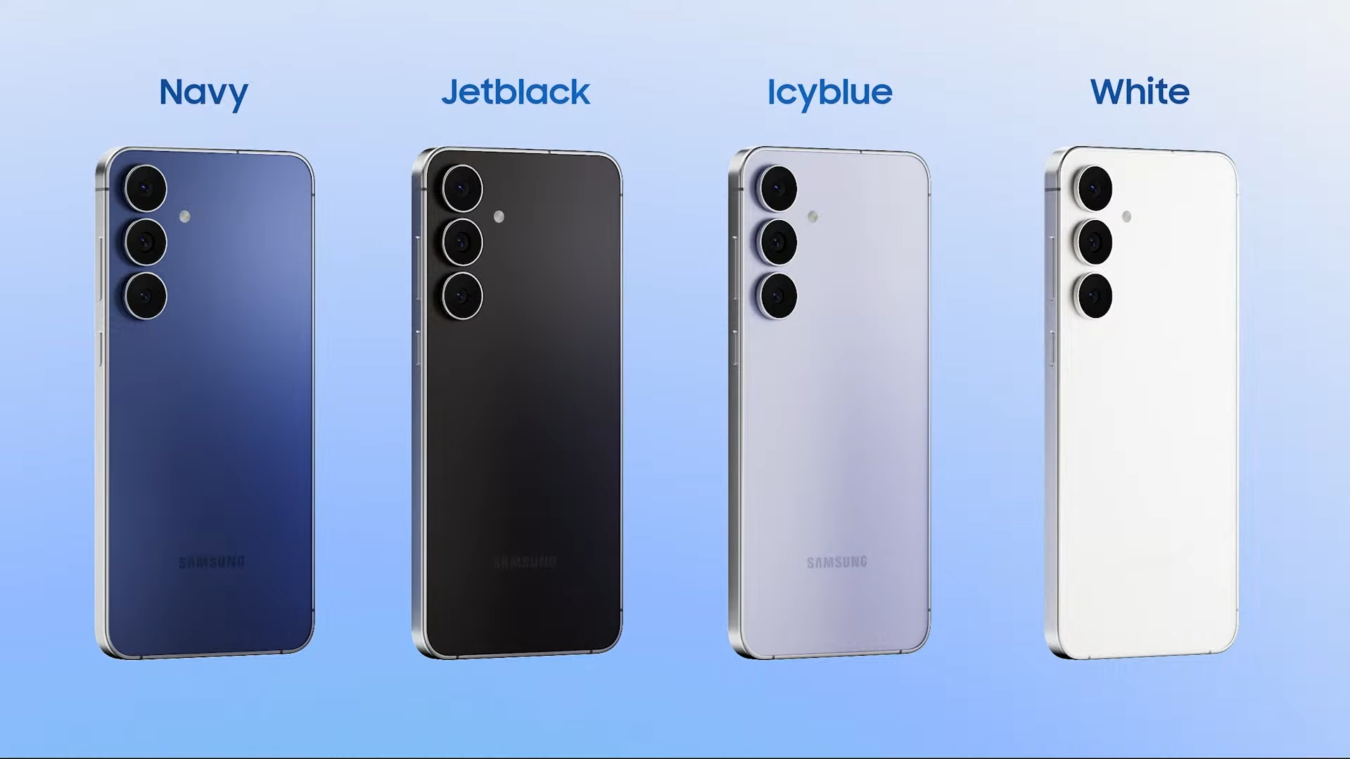 Galaxy S25 FE有海軍藍、墨黑色、冰藍色和白色。