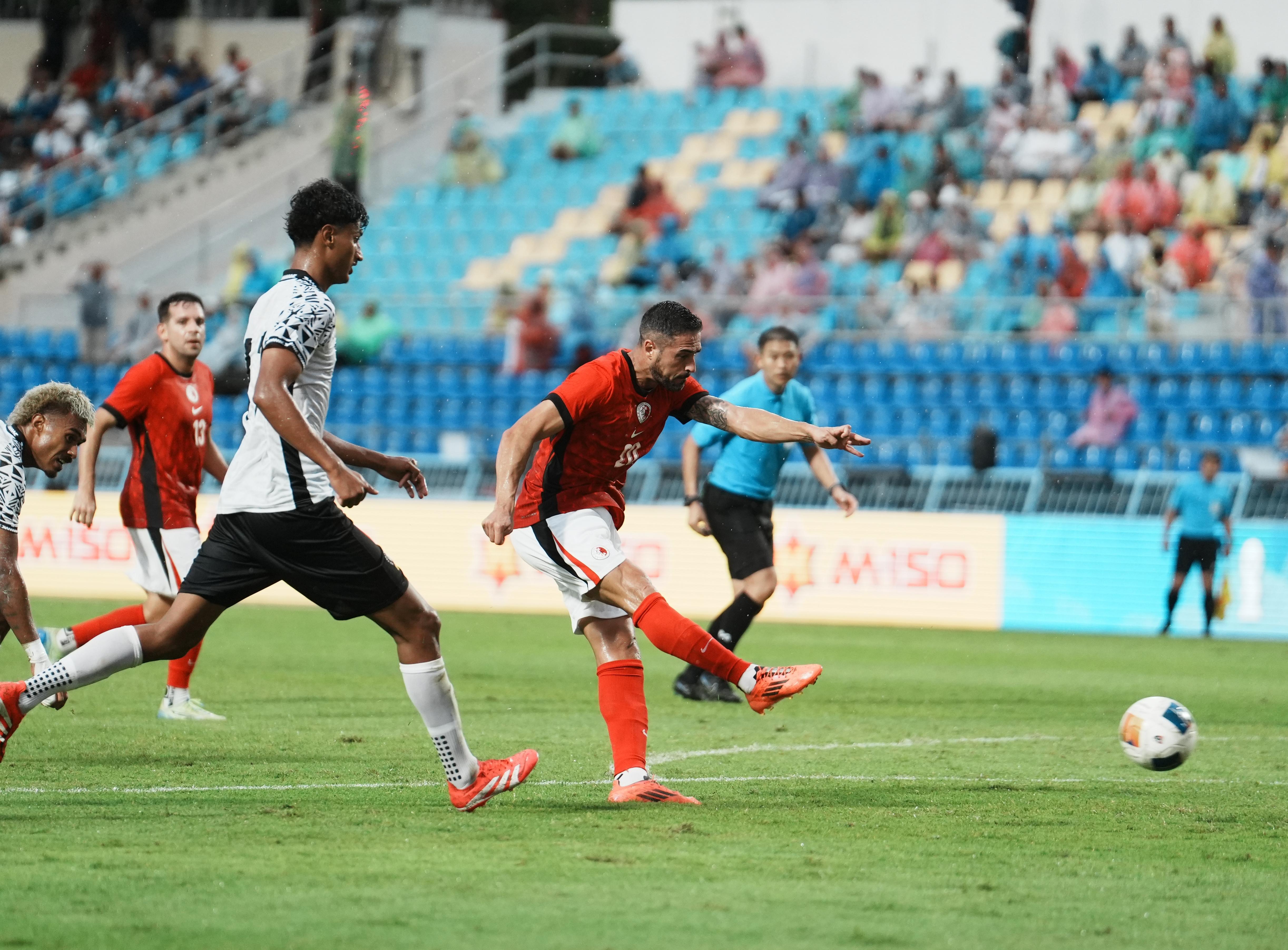 泰皇盃|香港隊8球大勝斐濟,洛迪古斯下半場上陣。(HKFA)