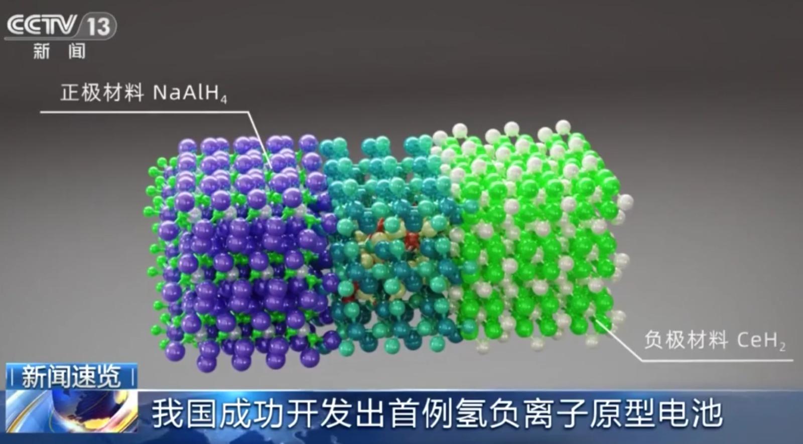中國科學家研發全球首個氫負離子原型電池。(CCTV截圖)
