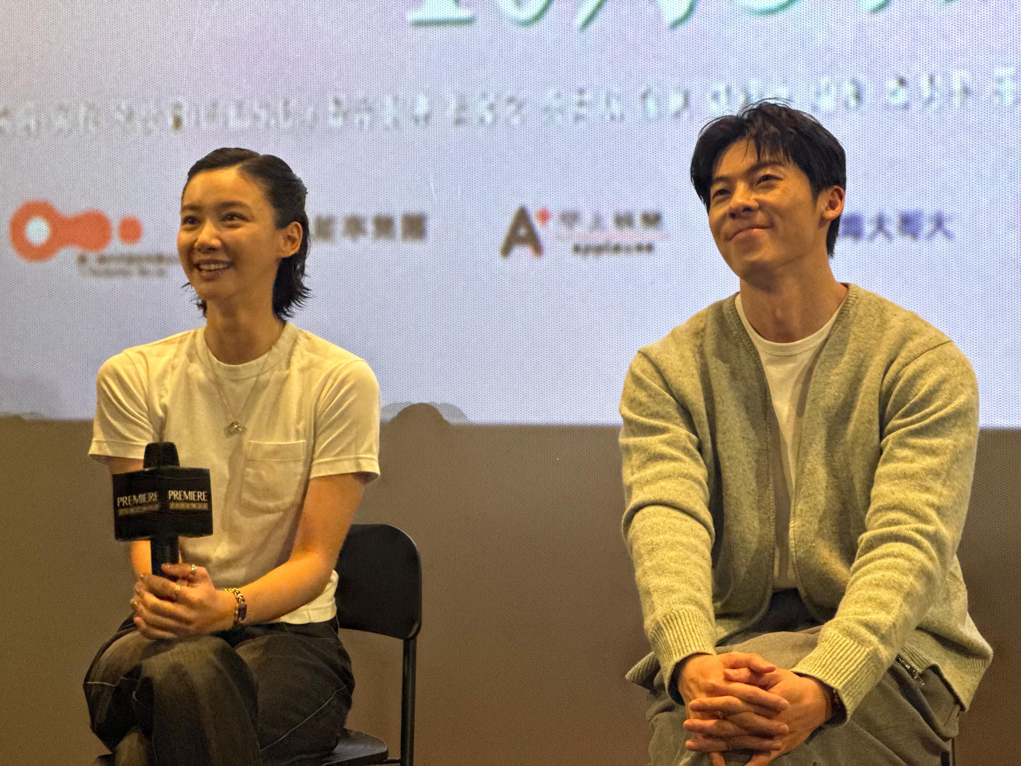 許光漢偕袁澧林及導演龔兆平昨日現身戲院。