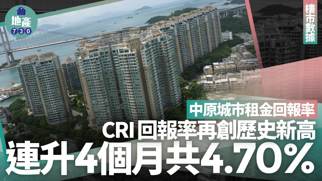 中原城市租金回報率CRI回報率再創歷史新高 連升4個月共4.70%|樓市數據