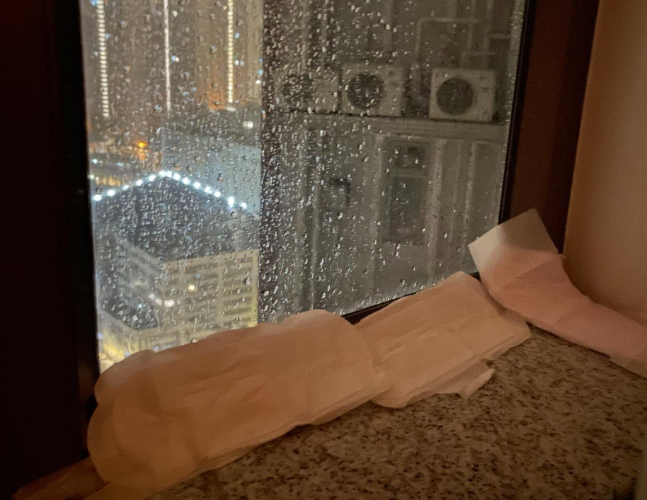 颱風樺加沙襲港,窗戶滲水出動M巾(Threads圖片)