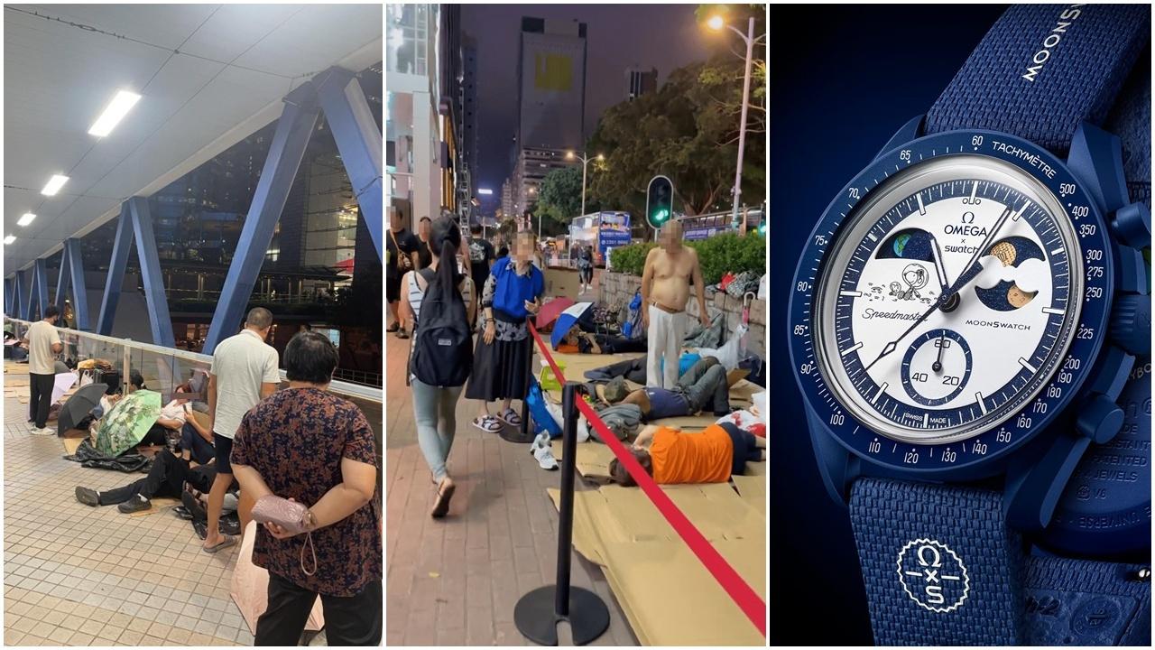 Swatch限量錶再掀炒風,網片可見有不少長者昨晚排隊搶購。(網片截圖)