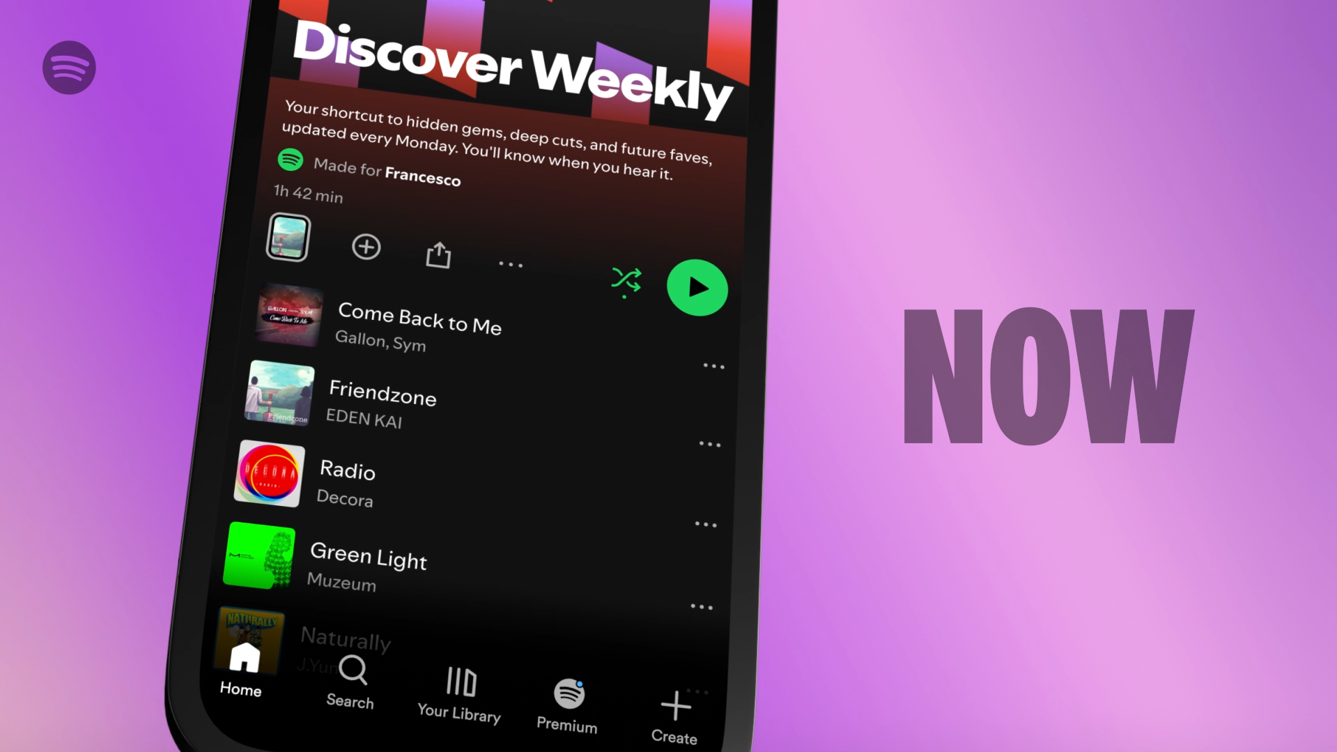 Discovery Weekly都能自選歌曲。