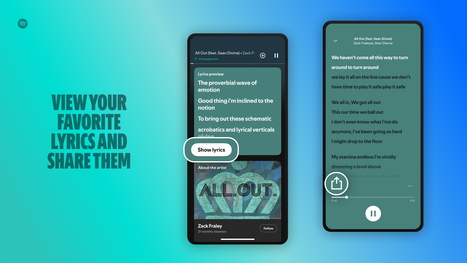 Spotify可顯示及分享歌詞。