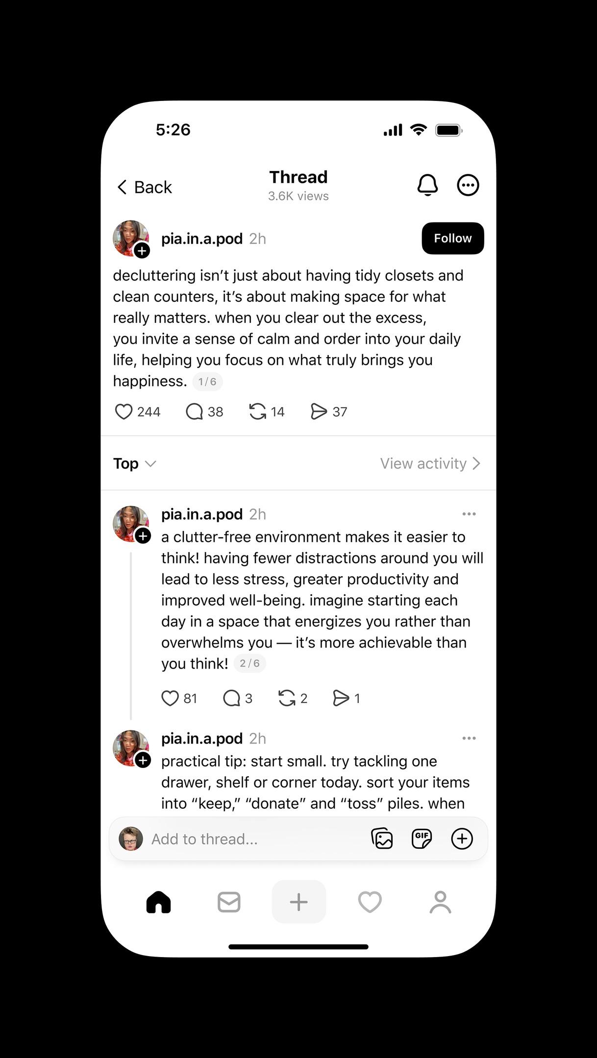 Threads新功能|自己的回應會首先出現。