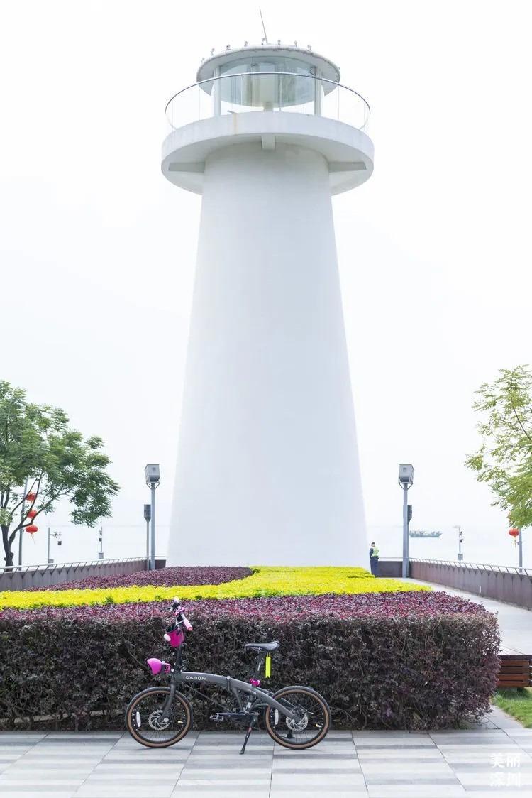 這條深圳單車路線的景點之一,是燈塔紀念台,如果日落前來到這裏,還可以在山頂欣賞海邊日落美景。(圖片來源:中共深圳南山委宣傳部微信公眾號)