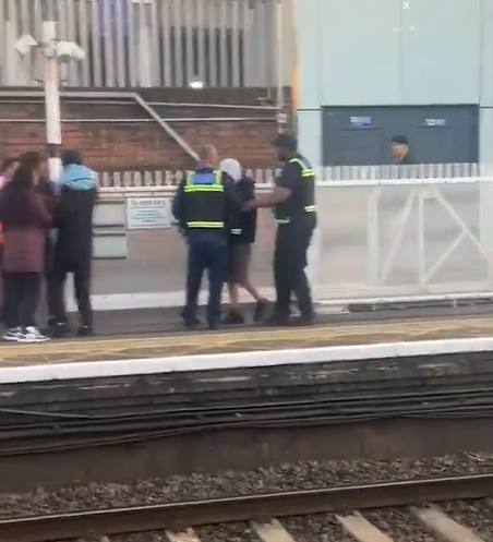 幾名青年「幫助」女事主撿回手機。(互聯網)