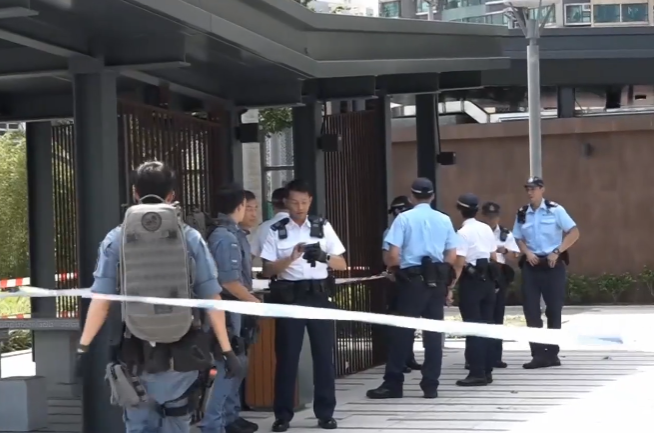 紅磡海心公園兩名男子遭人用刀襲擊重傷,其中一人中刀昏迷,警方搜捕施襲者。(有線新聞畫面)