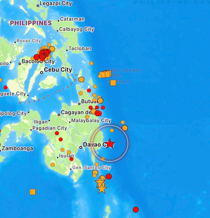 菲律賓棉蘭老島對出海域發生黎克特制7.4級地震