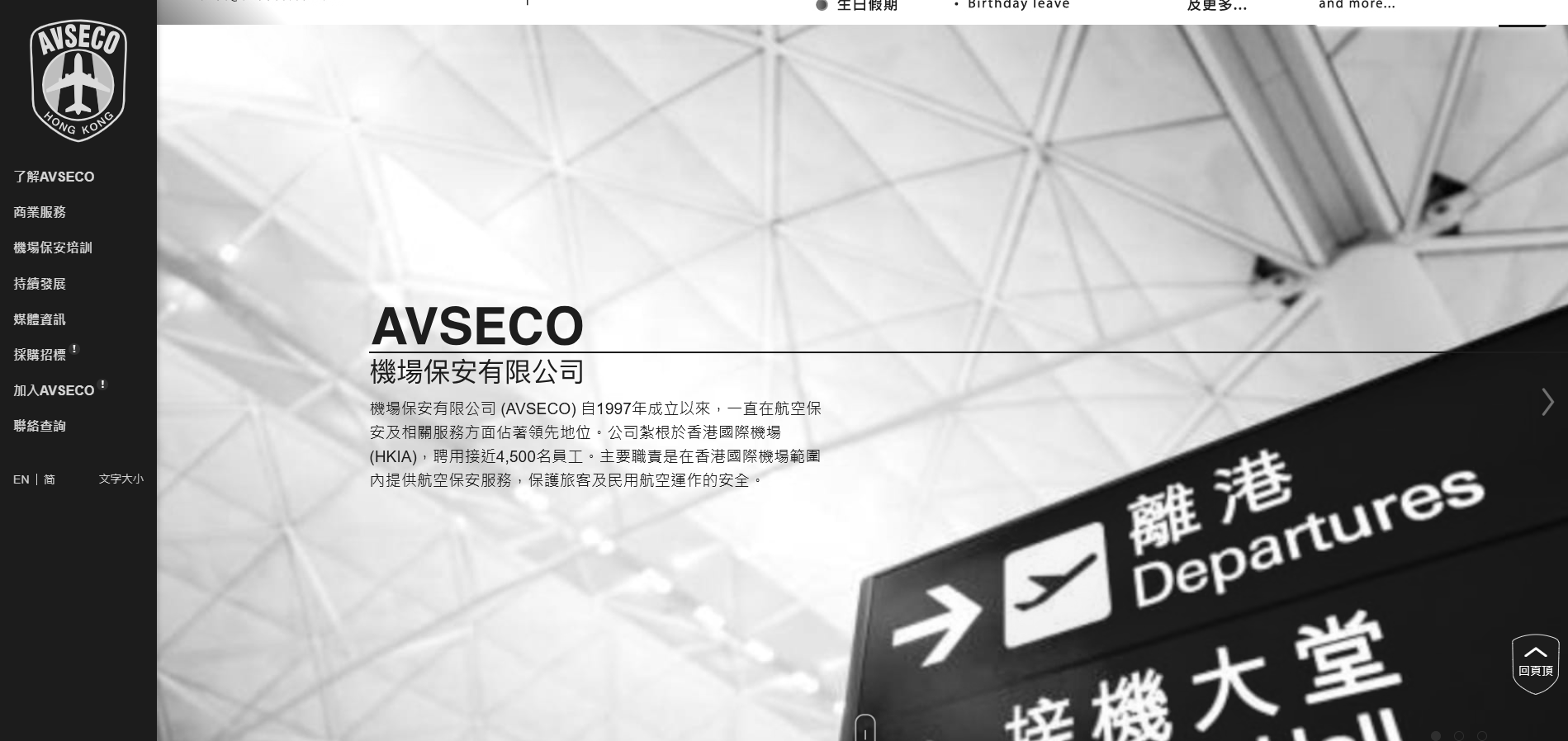AVSECO將官方網站轉為黑白色以示哀悼。(網上截圖)