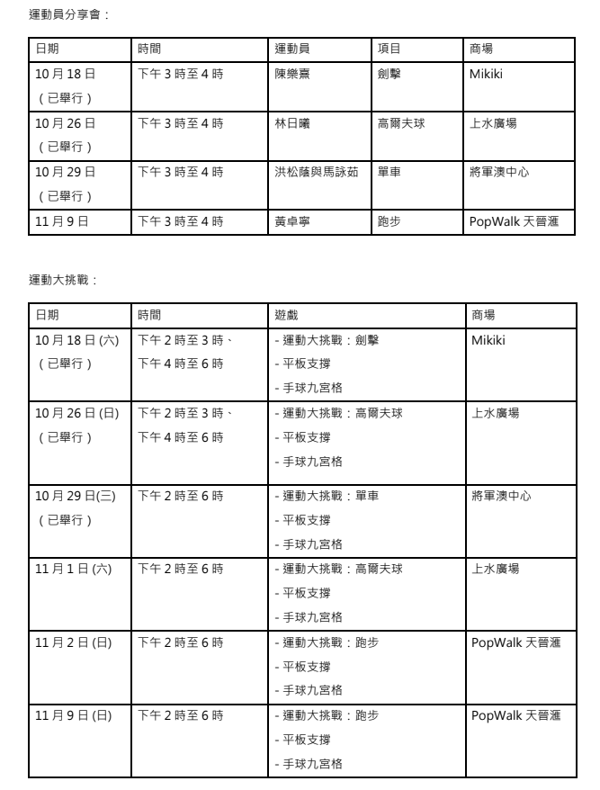 新地商場「全運同樂日」運動員分享會