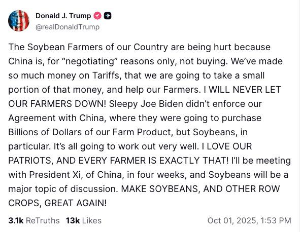 特朗普帖文。(Truth Social)