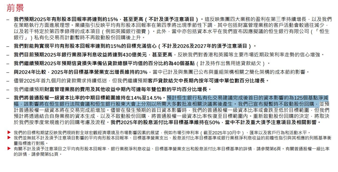 滙豐預計恒生私有化交易建議完成後,首日的資本影響約為125個基點淨減幅。