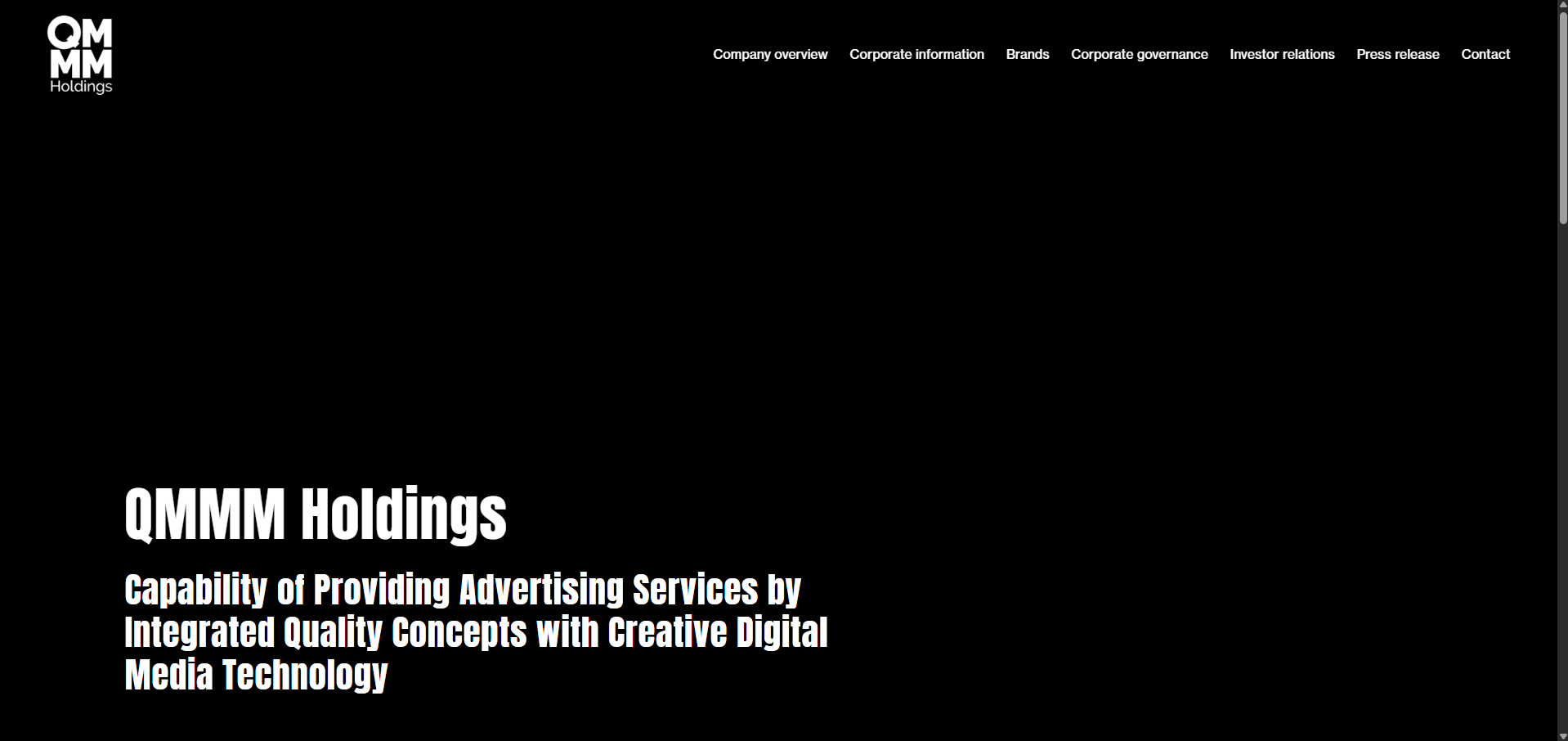 QMMM網站顯示,公司從事數碼媒體廣告服務及虛擬化身與虛擬服裝技術服務。(QMMM網頁截圖)