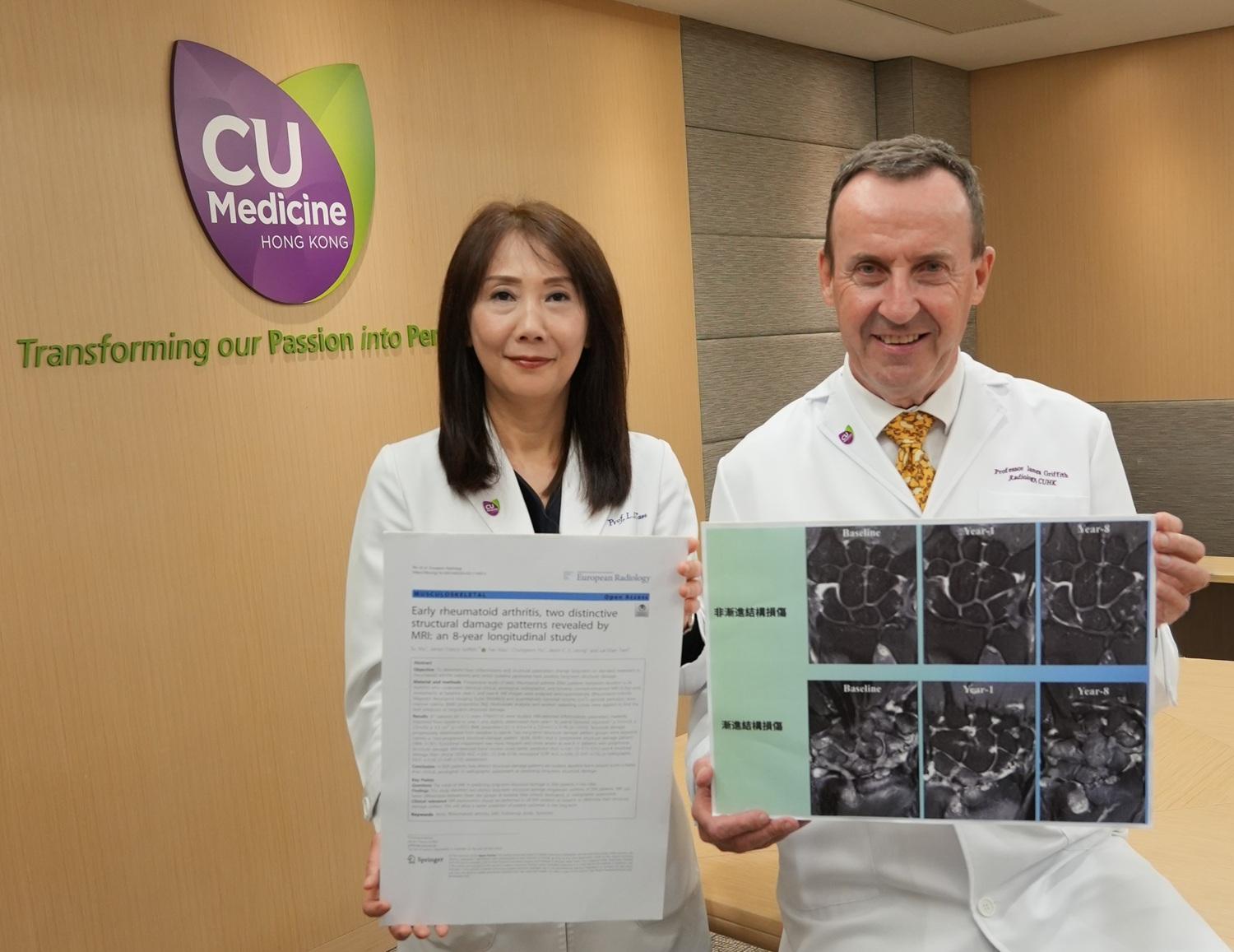 中大醫學院內科及藥物治療學系講座教授及風濕科主管譚麗珊教授(左)以及中大醫學院影像及介入放射學系系主任高士進教授。