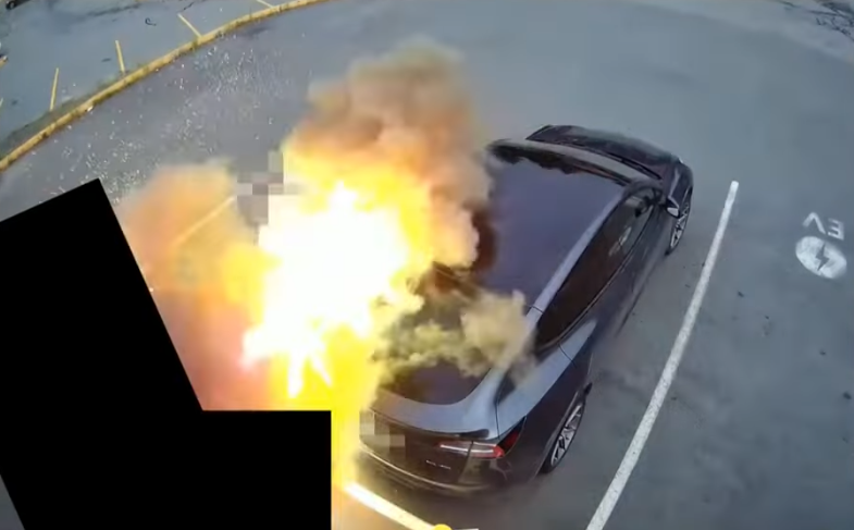 Tesla電動車充電突爆炸車主被震飛 調查指變壓器出事(有片)