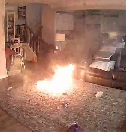 主人不在家狗咬鋰電池突冒煙,瞬間爆炸起火。(互聯網)