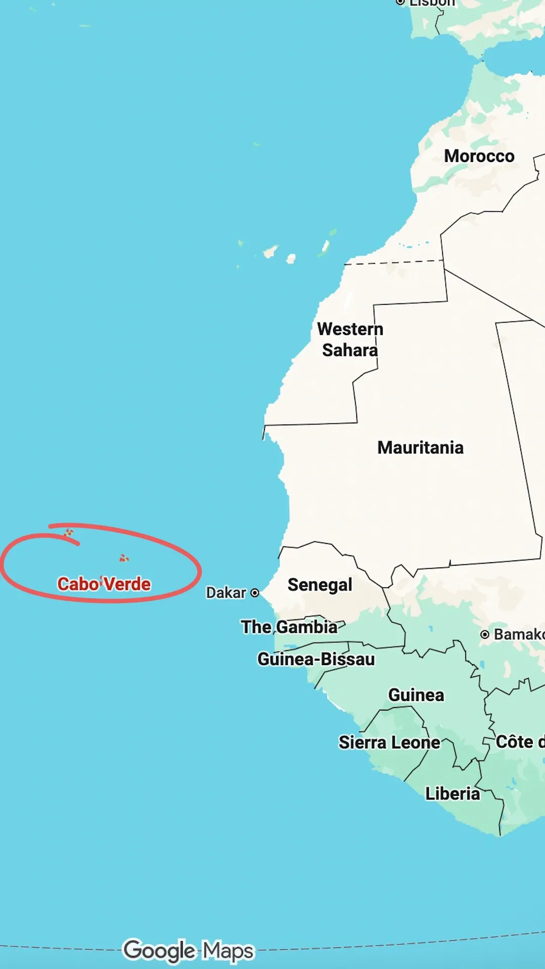 佛得角位置,最接近國家為塞內加爾。