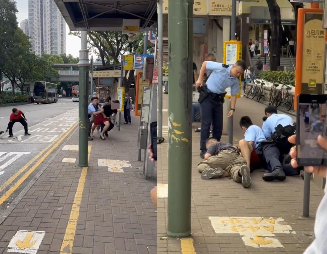 上水一名31歲雙程證男子偷竊,被警員制服時激烈反抗。(網上影片截圖)