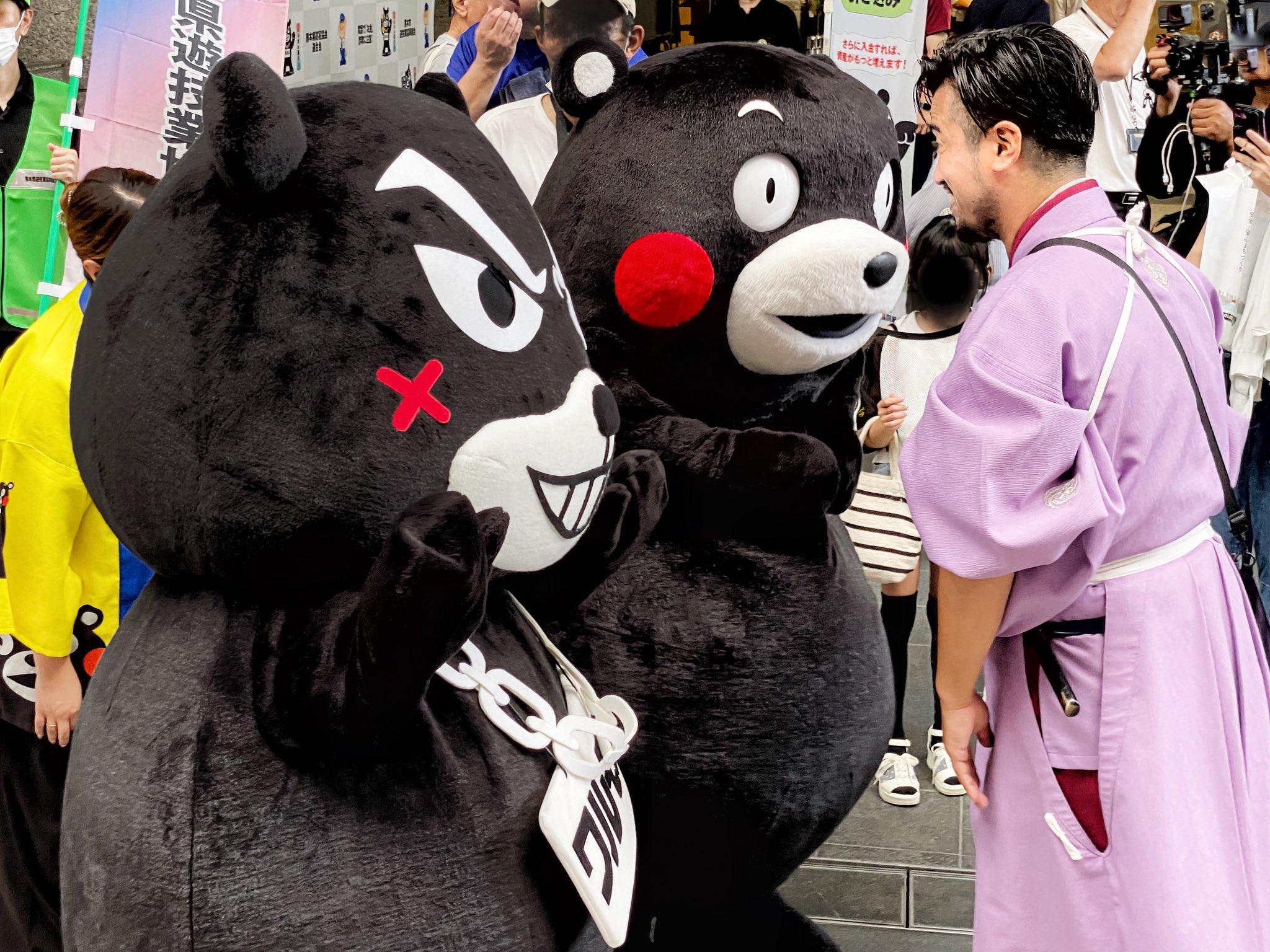 為提高日本民眾關注詐騙案件,熊本縣警方近日推出一隻全新吉祥物「ワルモン」,外貌與另一吉祥物「熊本熊」相似。(X)