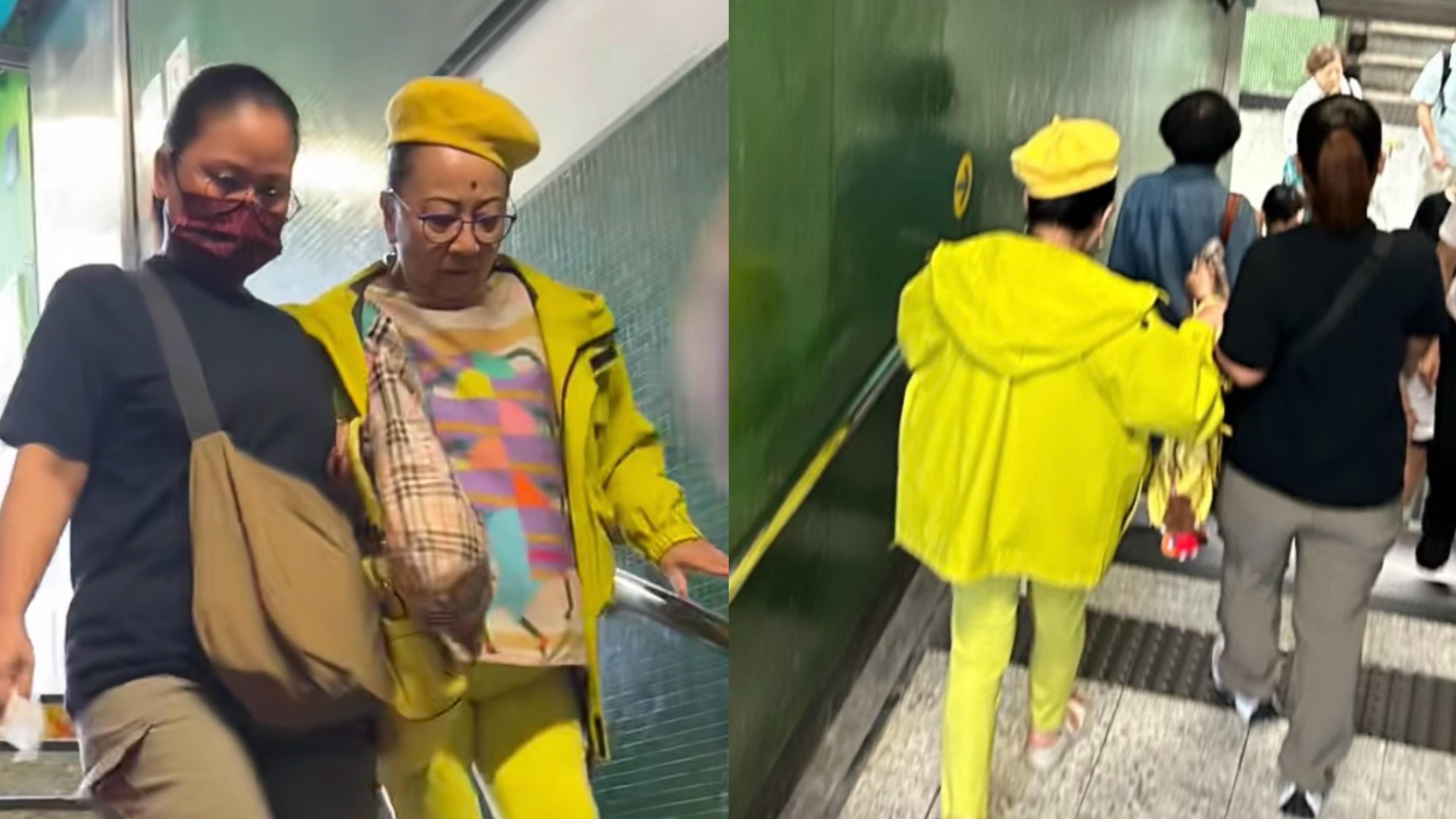 薛家燕一身螢光黃打扮現身佐敦港鐵站。