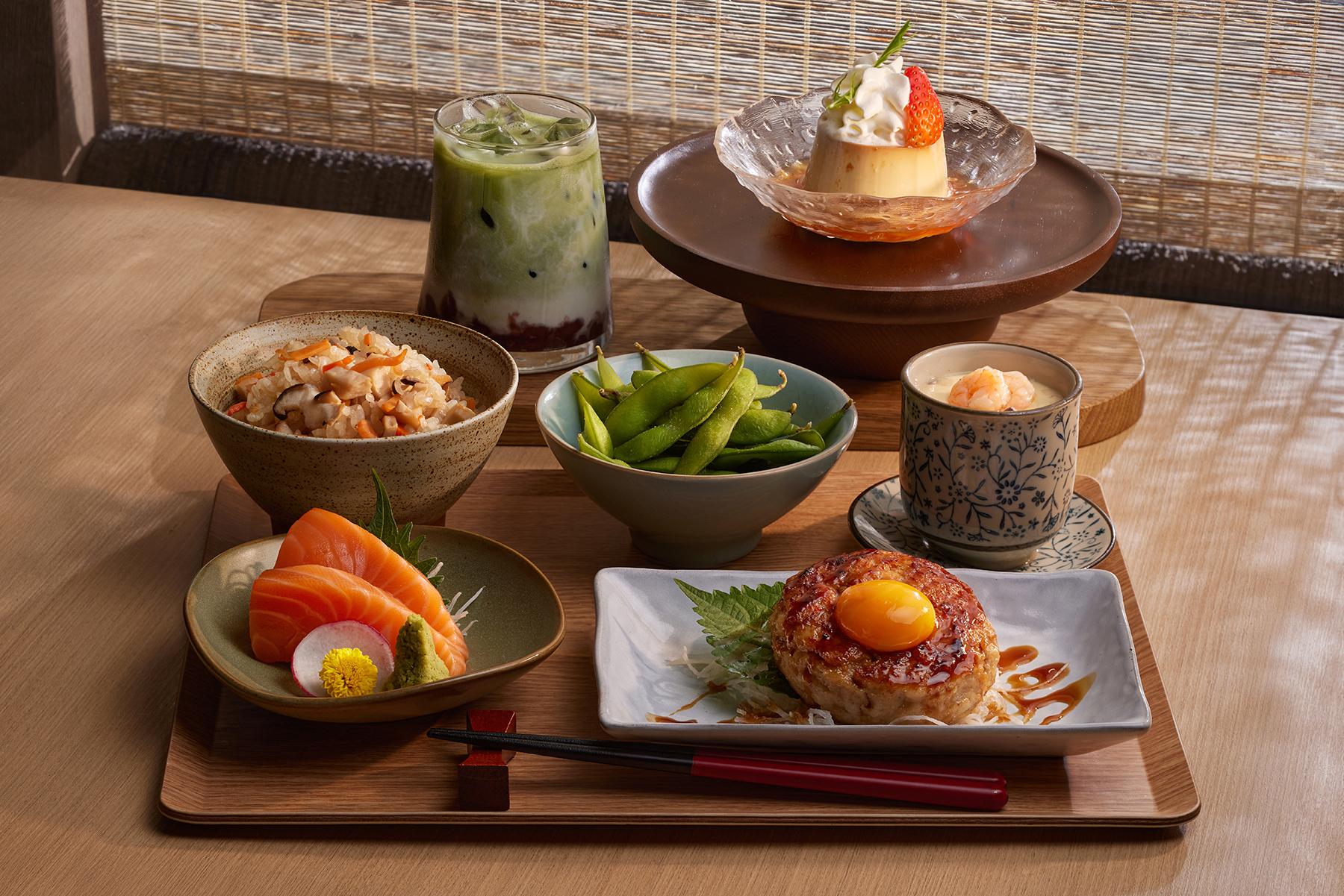 野間料理一人前昼食(7品$158)可選三文魚刺身、自家製月見日本免治雞肉團子、野菌炊飯、海鮮日式茶碗蒸、岩鹽枝豆、日式焦糖玉子布丁及抹茶鮮奶。