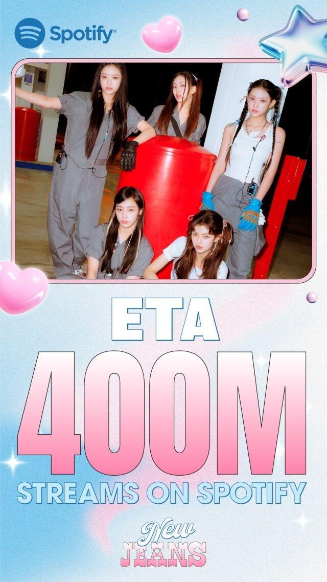 Spotify昨日公布,New Jeans的《ETA》播放量已經突破4億次。