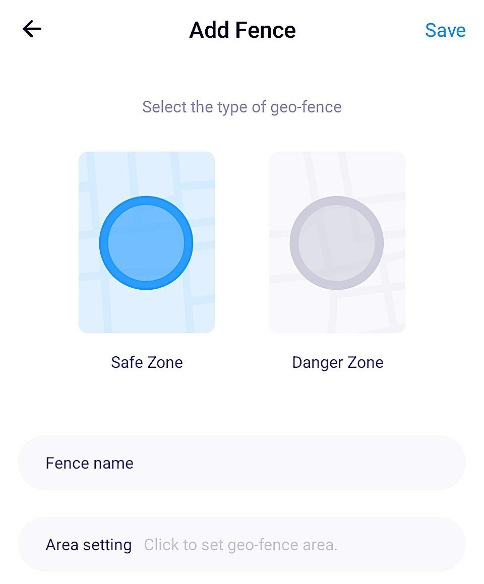 TecAnswer S1H 兒童智能手錶電子圍欄功能根據 GPS 地理位置來進行,可以分別選擇安全地區與危險地帶,如果踏入危險地帶便會發出通知。