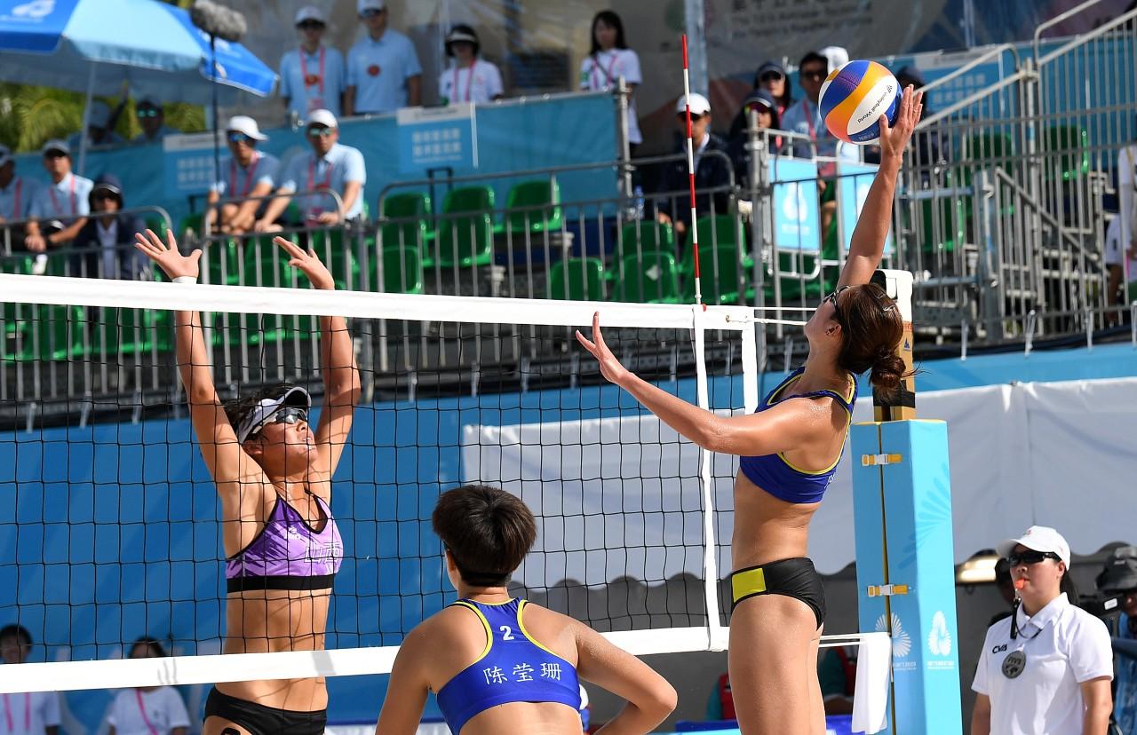 全運會|沙灘排球比賽在維園上演。(新華社)