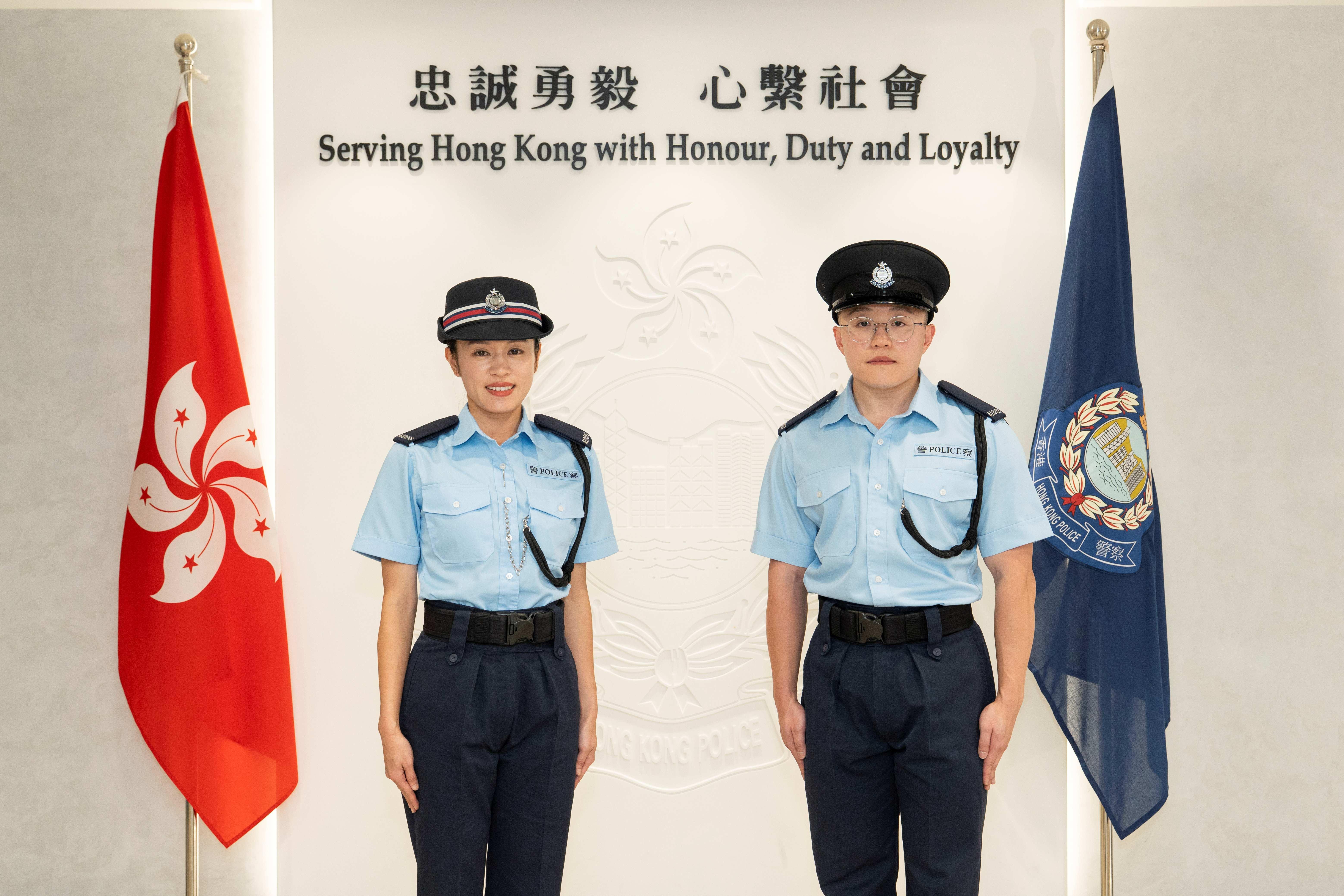 冼嘉豪(右)與Belle同為今期輔警畢業學員。