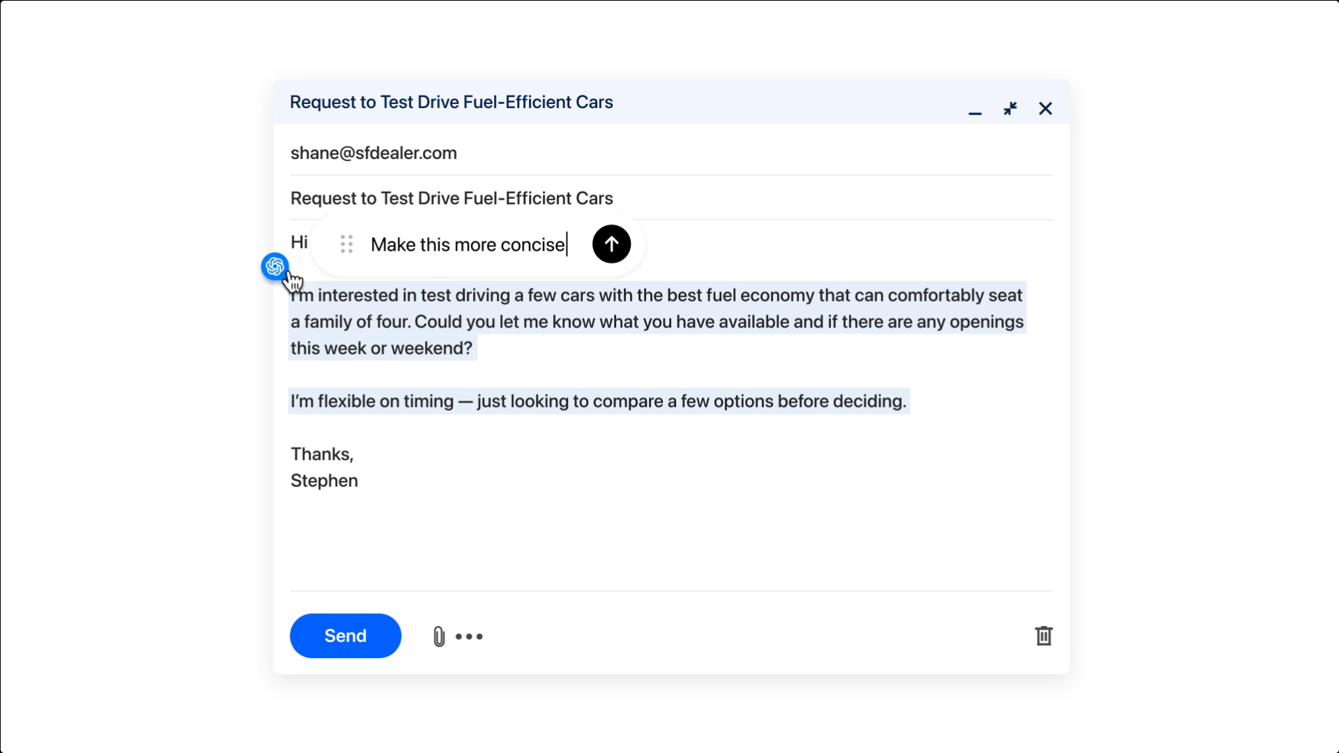 ChatGPT Atlas能進行即時AI文案改寫。