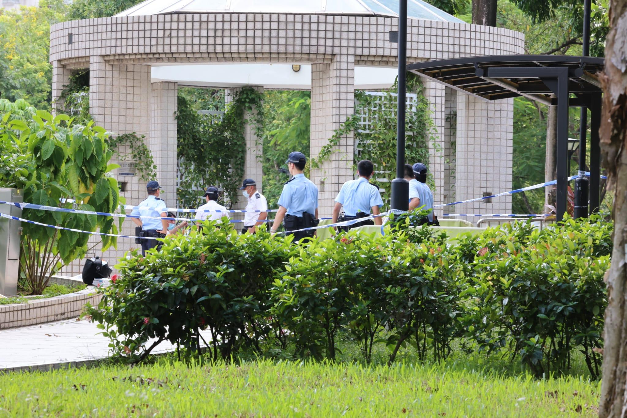天水圍公園發現浴血女屍,頸部有傷,警檢利刀及𠝹刀。