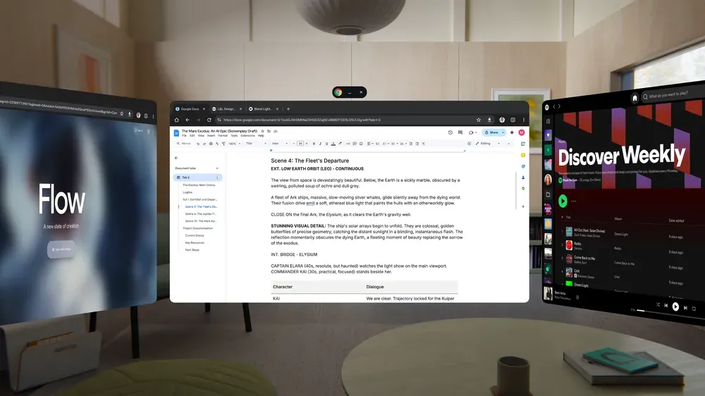 Samsung Galaxy XR可在多視窗中同時進行不同工作。
